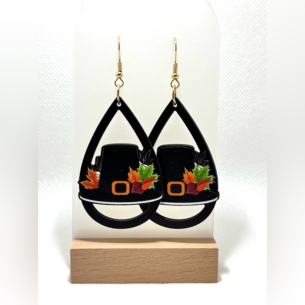 New Vintage Style Thanksgiving Earrings Autumn Fall Themed Drop & Dangle Wood - Picture 2 of 10